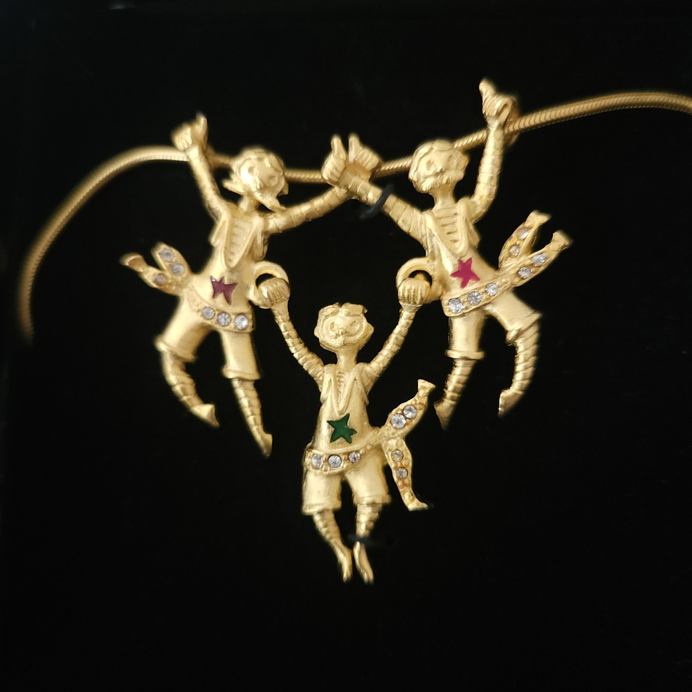 Vintage Bob Mackie 'Circus Trapeze' Gold Necklace with Colorful Star Accents